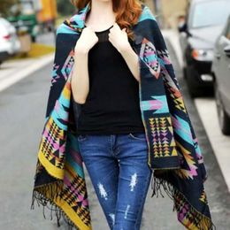 Fashion Women Winter Poncho Ethnic Printed oodie Cape Bohemia Acrylic Wool Shawl Scarf Ladies Sweater Fringe Hooded200q