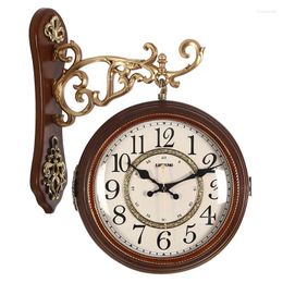 Wall Clocks European Style Living Room Silent Double-sided Clock Retro Rosewood Color Classic Luxury Decoration American Pastoral A