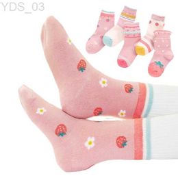 Kids Socks 5 Pairs/Lot Cartoon Strberry Pink Childrens Socks for Girls Socks Kids Short Socks YQ240314