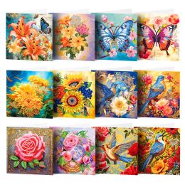 Stitch 8~12pcs set Flowers Butterfly diamond painting card happy birthday wish cards diamond mosaic embroidery Thank you card postcard