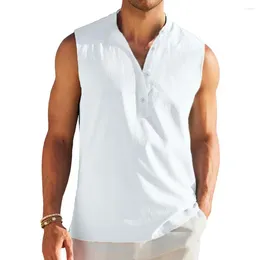 Men's Casual Shirts Lightweight Men Shirt Buttons Sleeveless Stand Collar Summer Slim Fit Breathable Vest Top For Daily
