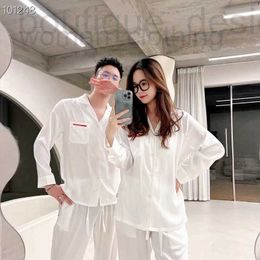 Women's Sleep & Lounge Designer Solid Colour pants long sleeves thin Pyjamas women's and men's spring autumn fashion trends silk couple home clothing set NIRK 9XDL