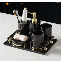 Bath Accessory Set Light Luxury Modern Bathroom Toiletries Ceramic Marble Toothbrush Holder Mouthwash Cup Storage Combination Five-piece