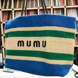 Miumu Bag Shoulder Miumiuu Bagraffias Large Designer Tote Bag Weave Travel Crochet Beach Bag Womens Mens Crossbody City Handbag Clutch Stripe Straw Bags Efc