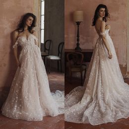 Elegant Wedding Dresses 3D-Floral Appliques Bridal Gowns Off Shoulder Bride Dresses Lace A Line Backless Custom Made Plus Size