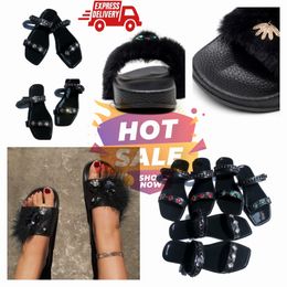 2024 Designer Sandals Women Leather Casual Shoes Roman Sandals Flat Heel Diamond Woven Buckle Slippers GAI TOP QUALITY black