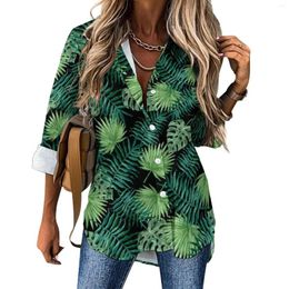 Women's Blouses Tropical Palm Leaf Loose Blouse Green Print Casual Oversized Women Long-Sleeve Aesthetic Shirt Graphic Clothing