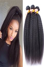 Grade 9A 100 Unprocessed Brazilian Hair Afro Kinky Straight Weave Extensions 3Pcs Lot Italian Coarse Yaki Human Hair Weft 3 Bundl8550174