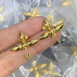 Wholesale Classic Gold Silver Plated Clover Ear Stud Earring Brand Designer Contrast Stainless Steel Women Wedding Jewelry Accessories Gifts With Box High Quality