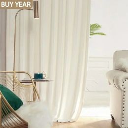 Curtains Nordic Curtains for Living Room Simple Velvet Curtain Pure Color Light Luxury Blackout Velvet Bedroom Door Curtain White Curtain