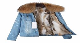 2018 New Winter Jacket Women Denim Coat Natural Real Rabbit Fur Liner Raccoon Fur Collar Hood Thick Warm Parkas Detachable Parka9525765