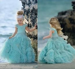 2024 Mint Green Flower Girl Dresses Special Endan för bröllop Ruffled barn Pageantklänningar Flowers golvlängd spetspartiklänning klänning