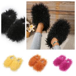 Sandals Hots Selling Fur Slipper Mules Woman Daily Wear Fur Shoes White pink Black brown Metal Casual Flats Shoe Trainers Sneakers GAI softs
