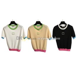 Luxury Letters Embroidered Knitwear Women Short Sleeve Knits Top Crew Neck Knitted T Shirt
