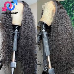 180Ddensitet Curly Simulation Human Hair Wigs Brazilian Water Wave Spets Front Wigs For Black Women Pre Plucked Black Color Deep Wave Synthetic Frontal Wig