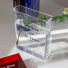 Book Vase Acrylic Vase INS Flower Transparent Flowers Home Decoration Nordic Europe Modern Hydroponic Desktop Ornament Gift 240312