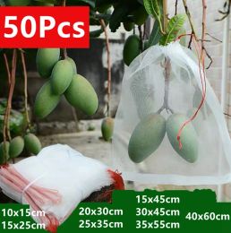 Bags 50 Pcs Fruit Protection Netting Bags, Reusable Garden Fruit Drawstring Bags Net Barrier for Plant Vegetable Grapes Grow Bags