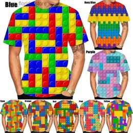 Men's T-Shirts Funny 3D Building Blocks B Toy Graphic T Shirt for Men Clothing Casual y2k Tops T Shirts Unisex Kids Short Slve T-shirt Y240321