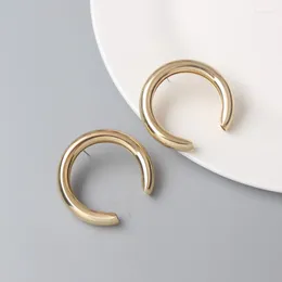 Stud Earrings Big Round For Women Gold Color Hollow Tube Exaggerated Punk Metal Ladies Trendy Party Ear Jewelry