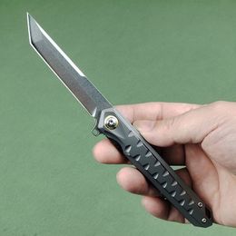 Top Quality A5021 High End Flipper Knife CPM-D2 Steel Stone Wash Tanto Point Blade CNC TC4 Titanium Alloy Handle Ball Bearing EDC Pocket Knives