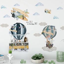Wall Stickers Cartoon Airplane For Kids Rooms Nursery Decor Removable Air Balloon DIY Decals Home Decoration