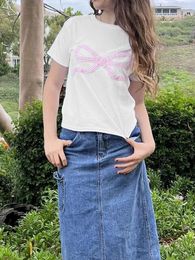 Magliette da donna T-shirt da donna girocollo manica corta bowknot slim fit top estivi streetwear per casual quotidiano