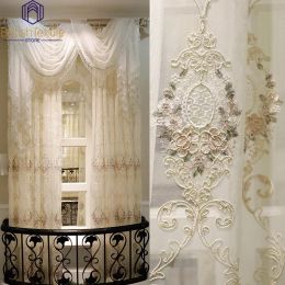 Curtains European Luxury Tulle Turkish Embroidered Sheer Curtains for Living Room Bedroom Floral Window Drapes