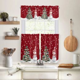 Curtains Christmas Short Curtain Xmas Tree Snowman Bedroom Tulle Sheer Curtain Voile Drapes Small Window Curtain Living Room Home Decor