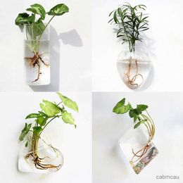 Vases Fashion Wall Hanging Glass Flower Vase Terrarium Wall Fish Tank Aquarium Container Flower Planter Pots Home Garden Decoration