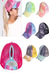 7 Style Baseball Hat Ponytail Baseball Cap Washed Cotton Trucker Caps Snapback TieDye Colourful Mesh Cap5421955