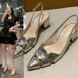 2024 Summer Pointed Toe Gold Heel Shoes Fashion Women Leather Slingbacks Pumps Wedding Bridal High Heeled 240301