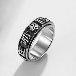 Sculpture Word Letter Rotary Ring Stainless Steel Anxiety Relief Rotatable Rings Band for Men Fashion Jewellery