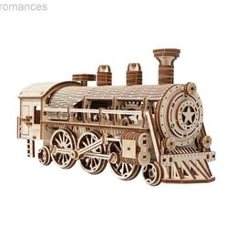 3D Puzzles Wooden Gear Classic Train Mechanical Puzzle Toys Assembly Building Models Contruction for Adults Brain Teaser Steam Locomotive 240314