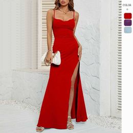 Dress Summer Solid Split Strap Long