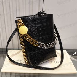 stella mccartney bag frayme croco effect embossed bucket bag shoulder bag woman metallic black classic crossbody tote bag luxury women designer handbags wallet