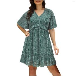 Casual Dresses Plus Size 4XL Summer For Women Elegant Floral Print Ruffle Mini Dress Swing A Line Beach Vestidos