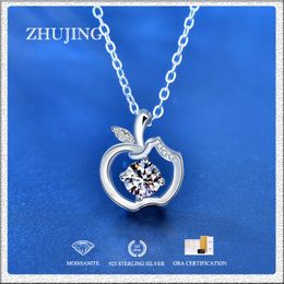 Cute 925 Sterling Silver Moissanite Apple Pattern Pendant Necklaces for Women designer Jewellery Lab Diamond Necklace