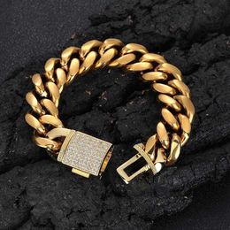 Stainless Steel Accessories Miami Hip-hop Cuban Chain, Zircon Flip Buckle for Men's Bracelet