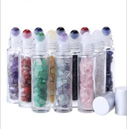 Essential Oil Diffuser 10ml Clear Glass Roll on Perfume Bottles with Crushed Natural Crystal Quartz Stone Crystal Roller Ball Silv3467844