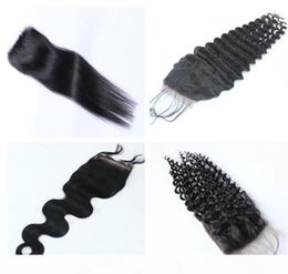 Brazilian Virgin Human Hair Lace Closure Peruvian Malaysian Indian Cambodian Mongolian Body Wave Straight Loose Deep Kinky Curly C8115540