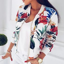 Women Floral Jackets Spring Summer Long Sleeve Zipper Print Jacket Casual Pocket Slim Female Fashion Outwears Plus Size 240309