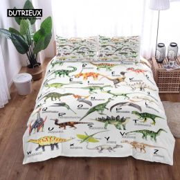 Set Dinosaurs Alphabets Children Duvet Cover Set, Fashion Bedding Set, Soft Comfortable Breathable Duvet Cover Sheer Curtains