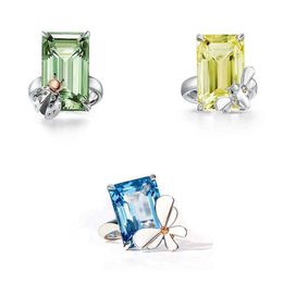 Designer tiffay and co TIFF925 Silver V Gold Material Advanced Design Sense Light Luxury Coloured Crystal ect Shape Ring 2SV9
