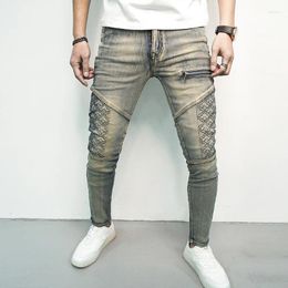 Men's Jeans 2024 Summer Denim Pants For Mens Versatile Elastic Patchwork Fashionable And Handsome Zippered Decorative Casual