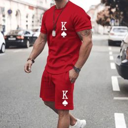 Y2K Mens Sets T Shirt And Shorts Fashion Digital Letter K Printing Tow-Piece Summer Daily Casual Clothes Street Wear For Men 240314