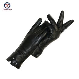 New Women's Gloves Genuine Leather Winter Warm Fluff Woman Soft Female Rabbit Fur Lining Riveted Clasp High-quality Mittens T244A