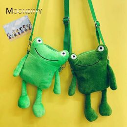 Plush Backpacks Cute Mini Frog Crossbody Bag Women PlusH Bag for Autumn Kawaii Girl Phone Key Shoulder Bag Purses Children Casual Messenger BagL2403