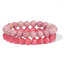 Strand 2Pcs/Set Pink Natural Stone Bead Bracelet 8MM Agates Carnelian Turquoises Stretch Bangle Mediation Jewellery Gift