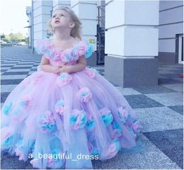 Floral Ball Gown Flower Girl Dresses Ruffle Combined Colourful Hand Made Flower Girl Pageant Gowns Custom Made First Communion Gown7728074