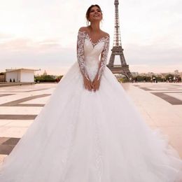 new Boho A Line Wedding Dresses for bride long sleeves Tulle beach Wed Dress vestidos de novia luxury designer 2024 sexy bridal gowns Lace Beaded Ball Gown Bridal Dress